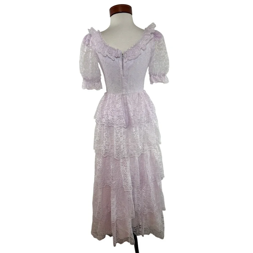 Vintage ILGWU Pink Lace Prairie Dress Made USA Coquette Fairycore Cottage 5 - Picture 8 of 16